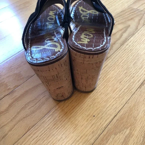 Sam Edelman Suede Cork Wedges - Size 5 Black - Picture 4 of 5